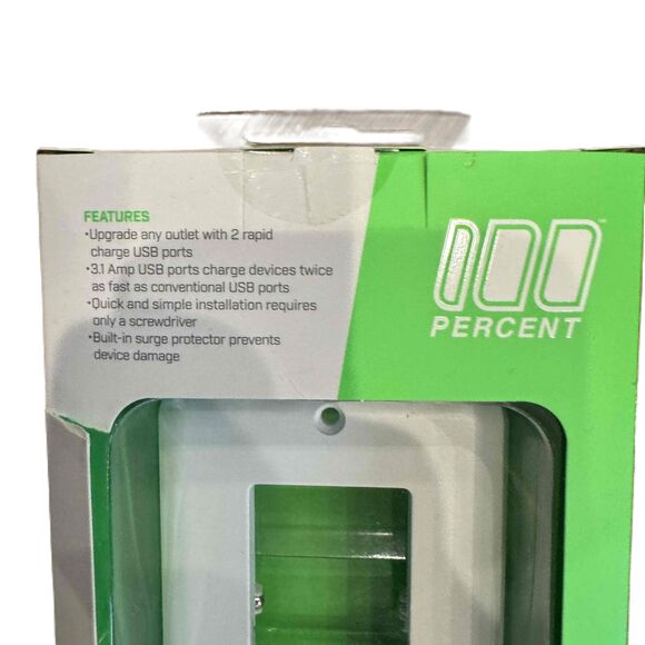 New Percent Dual USB Rapid Charge Outlet Cover 3.1 Amp Surge Protector - Picture 2 of 4